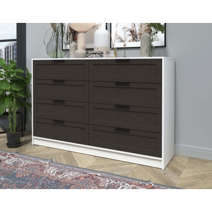 Kомод Тренд КТ-К157 (Белый платинум ЛДСП/ Дуб английский ЛМДФ) Ш1565 В1020 Г451